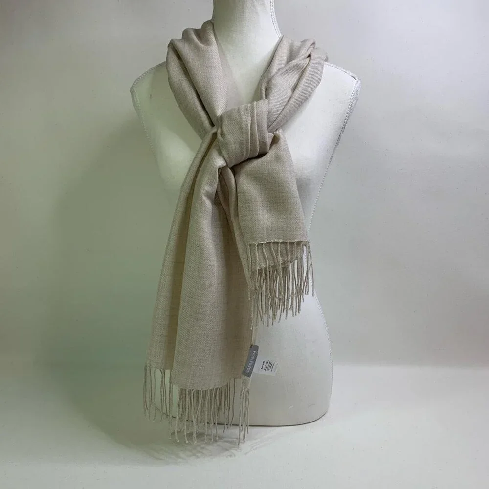 Nordstrom Wool-Cashmere Scarf – Neutral Cozy Fringe Wrap 78x29 - Picture 1 of 4